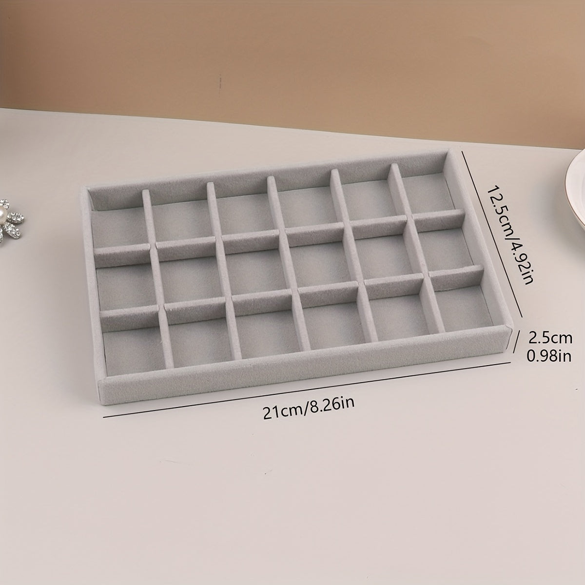 Grey Velvet Jewelry Tray Display Organizer