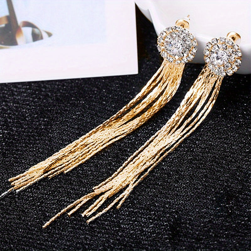 Exaggerated Rhinestones Tassel Earrings For Women
