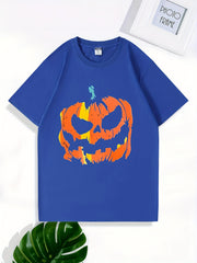 Halloween Pumpkin Pattern Print Men's Graphic Crew Neck Active T shirt