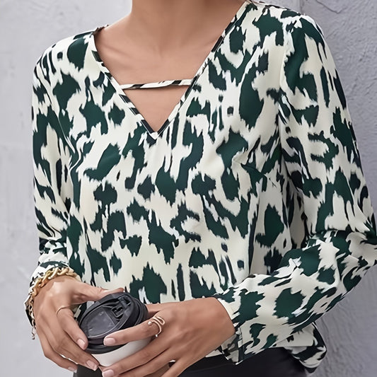 Leopard Print V Neck Cut Out Top