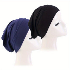 2pcs Soft Elastic Inner Cap Lightweight Head Wrap Soft Underscarf Beanie Cap
