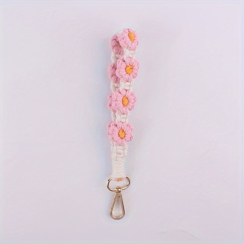 Daisy Flowers Macrame Keychain Wrist Lanyard for Women & Girls