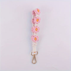 Daisy Flowers Macrame Keychain Wrist Lanyard for Women & Girls