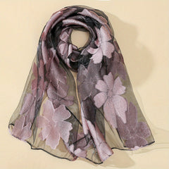 Flower Embroidery Scarf Solid Gauze Shawl Classic