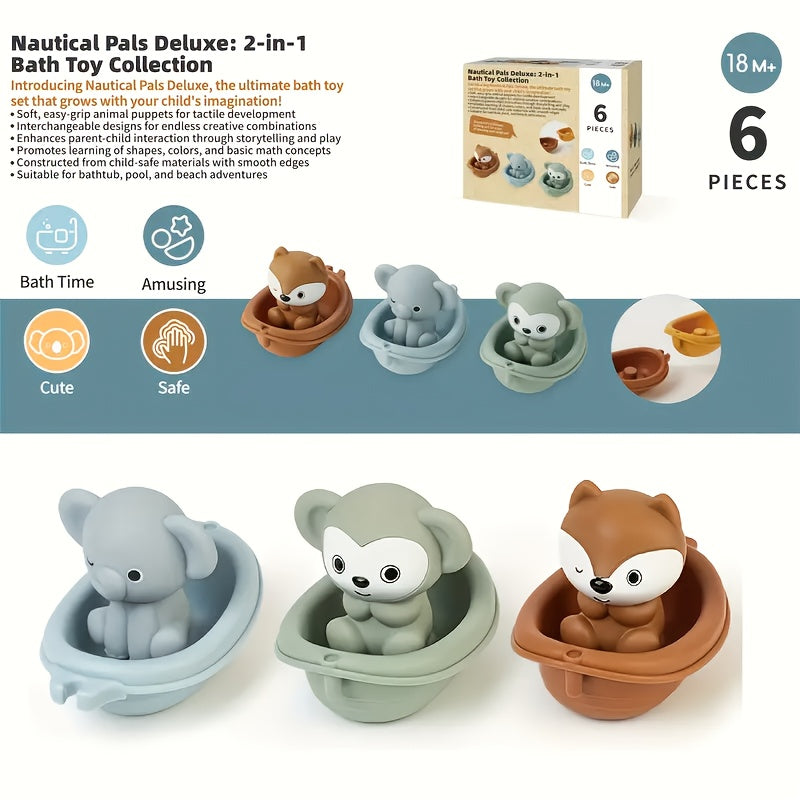 12pcs Stackable Bath Toy Animal Floats Suction Cups Educational Sensory Play