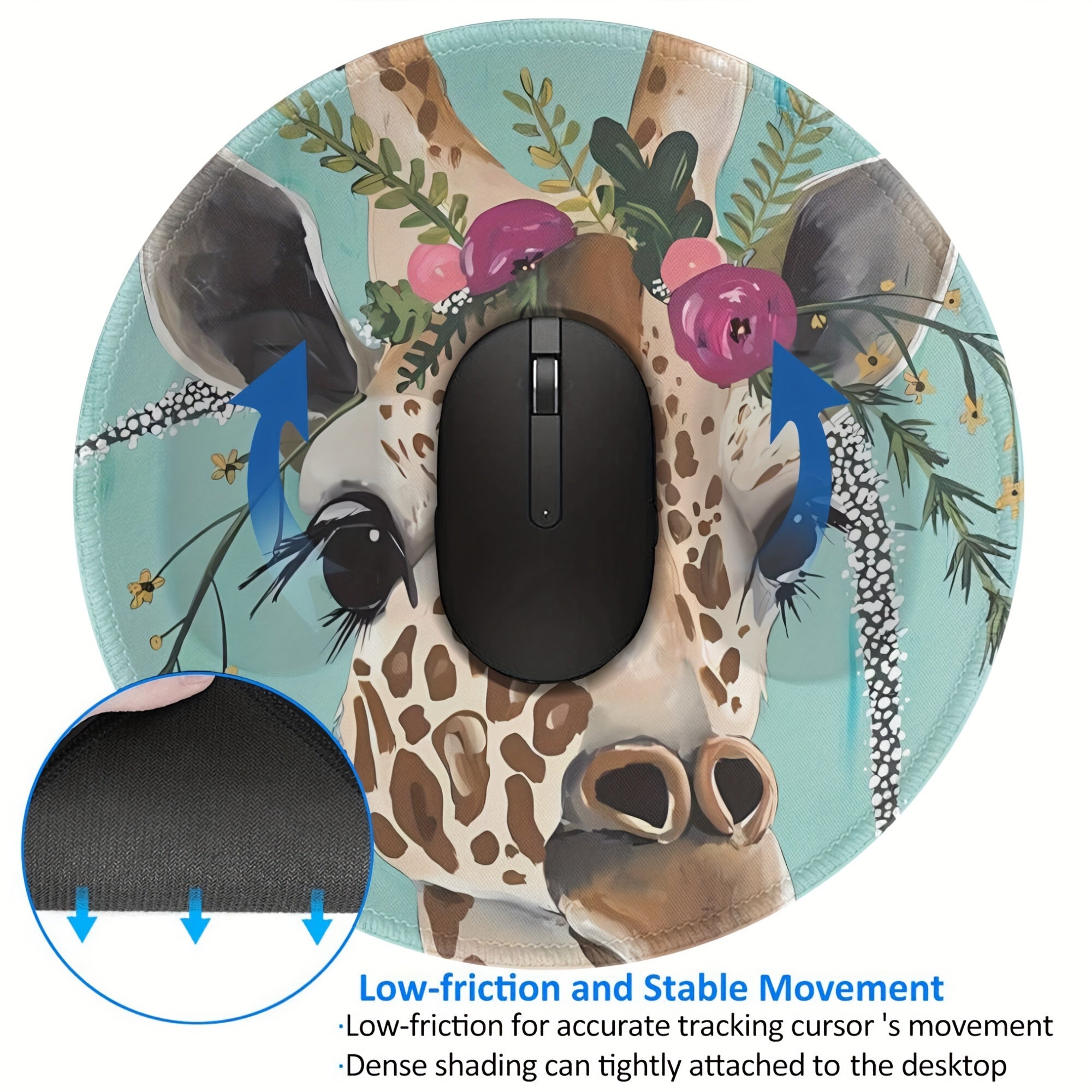 Gentle Giraffe Mouse Pad Round Non-slip Rubber Mouse Mat for Office Computers