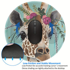 Gentle Giraffe Mouse Pad Round Non-slip Rubber Mouse Mat for Office Computers