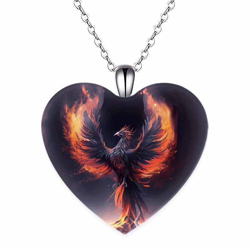 Men's Crystal Heart Pendant With Eagle Wings - Party Jewelry Gift