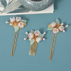Vintage Faux Pearl Flower Hair Clip U Shaped Hairpin