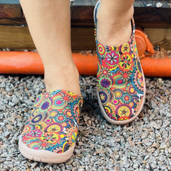 Women's Retro Flower Canvas Slip On Shoes Lightweight Low Top Sneakers