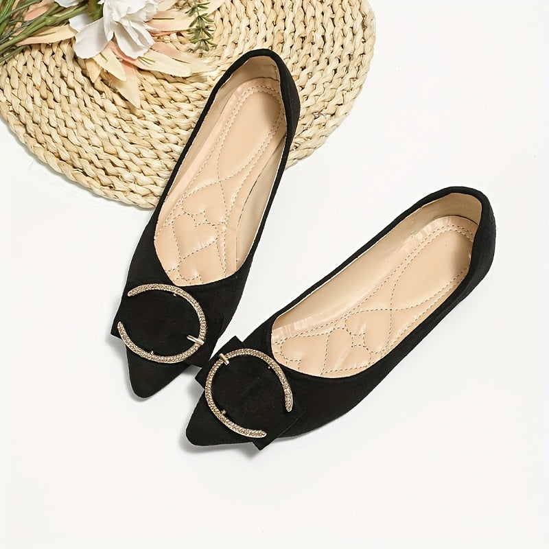 Women's Pointed Toe Flat Shoes with Buckle Decor Soft Sole