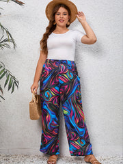 Women's Plus Elastic Wide Leg Trousers With Pockets
