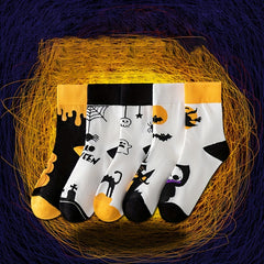 5 Pairs Pumpkin & Skull Print Halloween Socks Women's Stockings