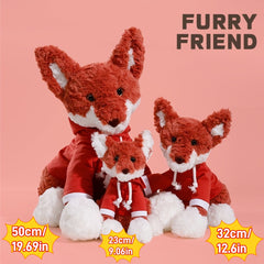 Realistic Fox Plush Toy in Red Hoodie Soft Stuffed Animal