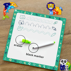 Wooden Animal Puzzle Toy with Reusable Drawing Board Educational Play
