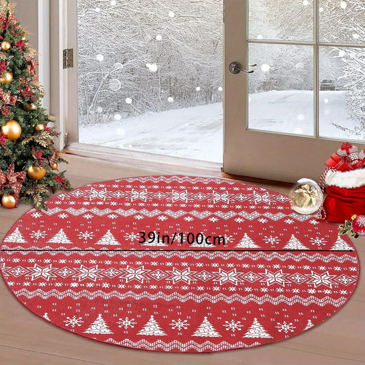 Vintage Nordic Christmas Red Tree Skirt Merry Xmas Decor Mat