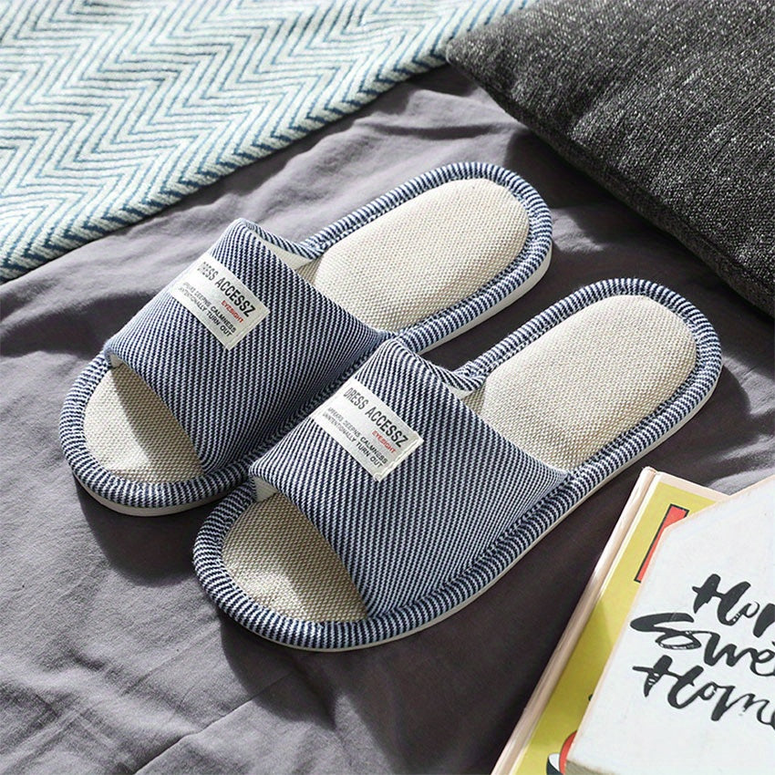 Men's Flax Lightweight Non Slip Open Toe Slides For Summer