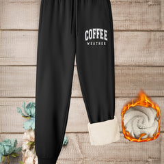  Casual Pants Women's Plus Letter Print Elastic Drawstring Fleece Liner