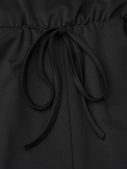 Casual Crew Neck Jumpsuit Drawstring Short Sleeve Solid