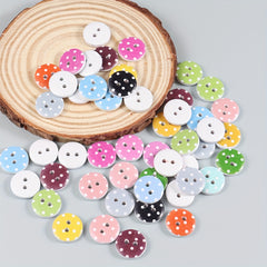 50pcs Mixed Wooden Dot Pattern Buttons 2 Holes For Sewing Craft Scrapbooking