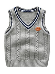 Boys V Neck Cable Knit Vest Sleeveless Pullover Sweater Top