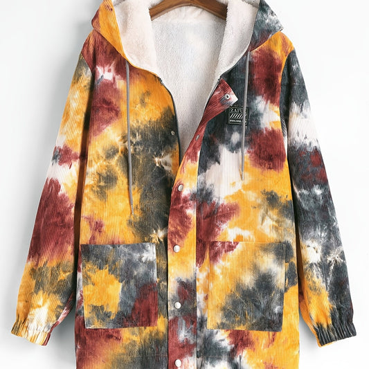 Men's Hooded Tie Dye Corduroy Zip Up Jacket