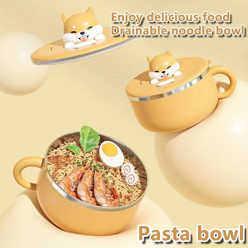 Stainless Steel Instant Noodle Bowl Large Capacity Cartoon Dog Design
