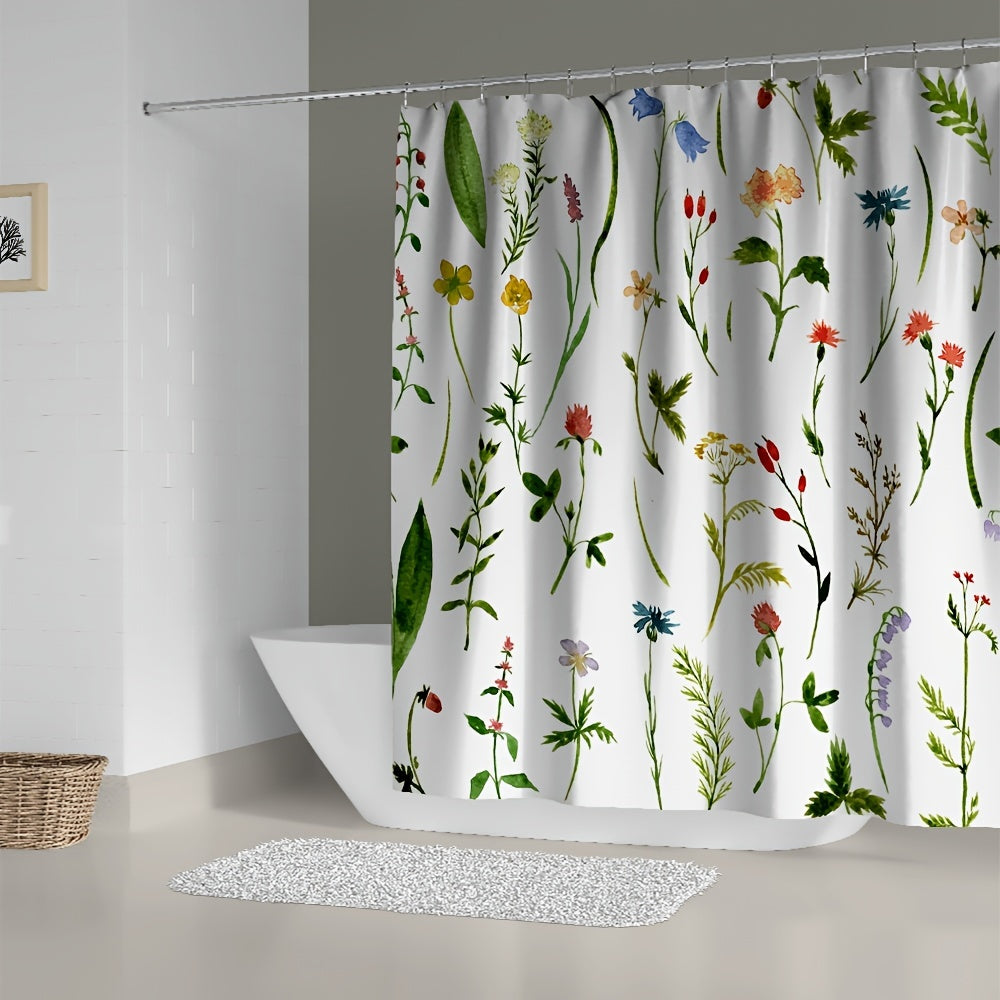Watercolor Floral Shower Curtain Set with 12 Hooks