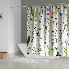 Watercolor Floral Shower Curtain Set with 12 Hooks