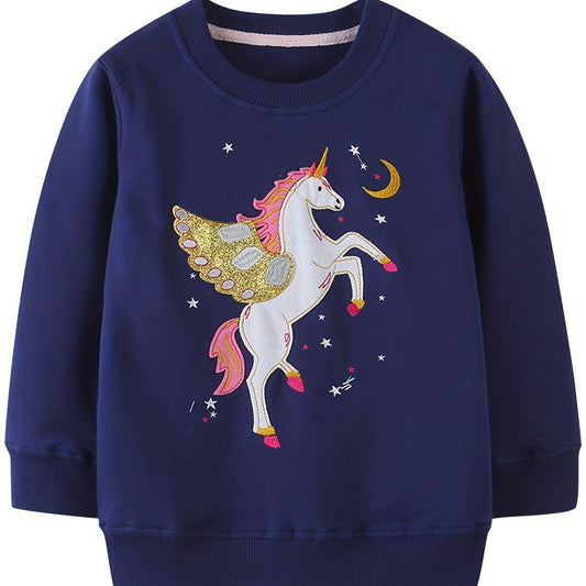 Girls Unicorn Embroidery Sweatshirt Long Sleeve Top Pullover