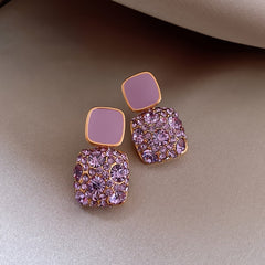 Purple Rhinestone Pendant Earrings Vintage Jewelry For Women Girls
