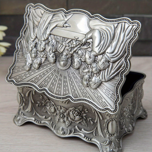 Vintage Jewelry Box Antique Silvery Trinket Box Rectangular Treasure Chest