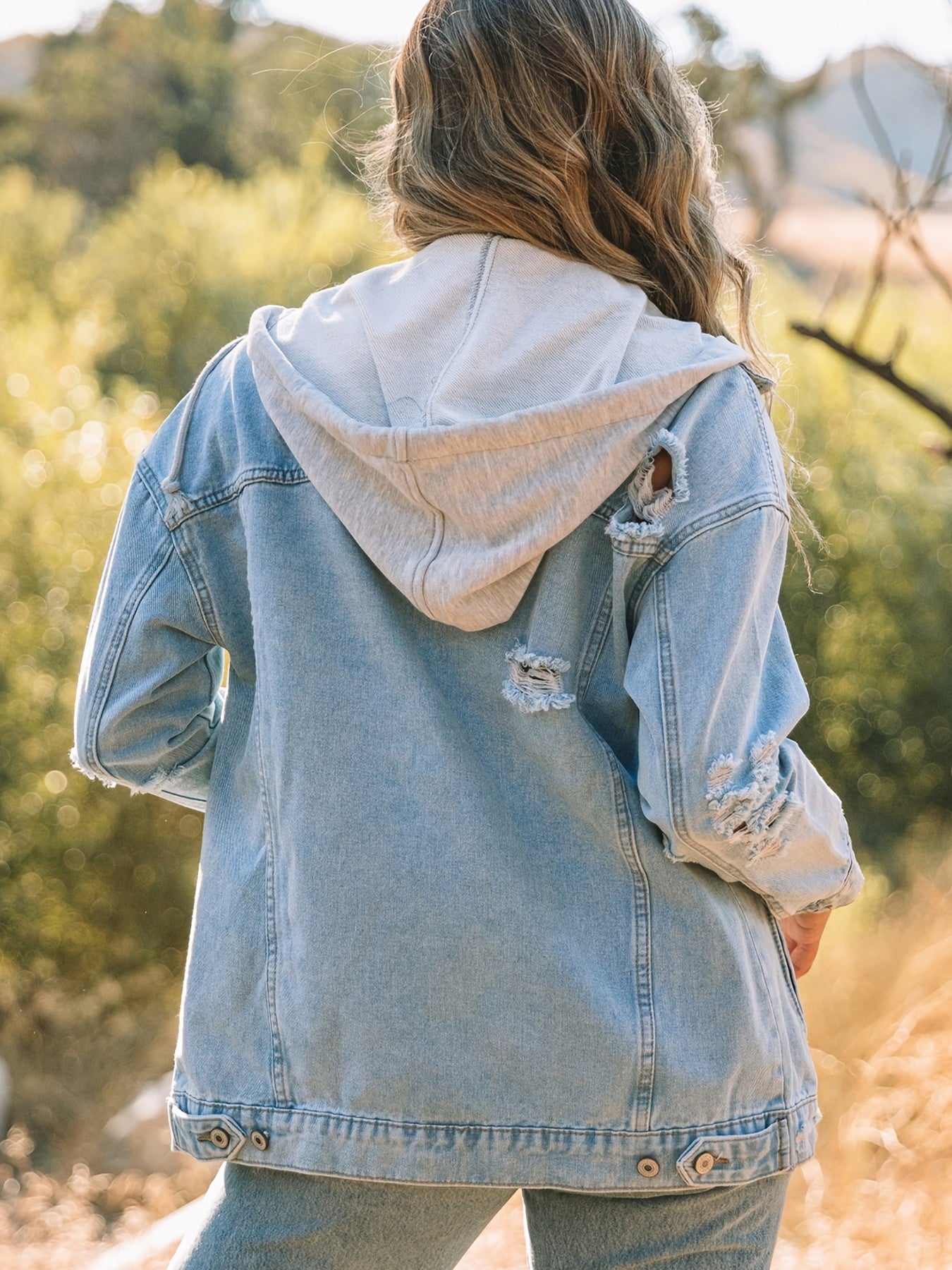 Ripped Long Sleeve Denim Jacket