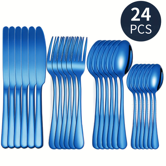 24pcs Stainless Steel Cutlery Flatware Set Mirror Polished