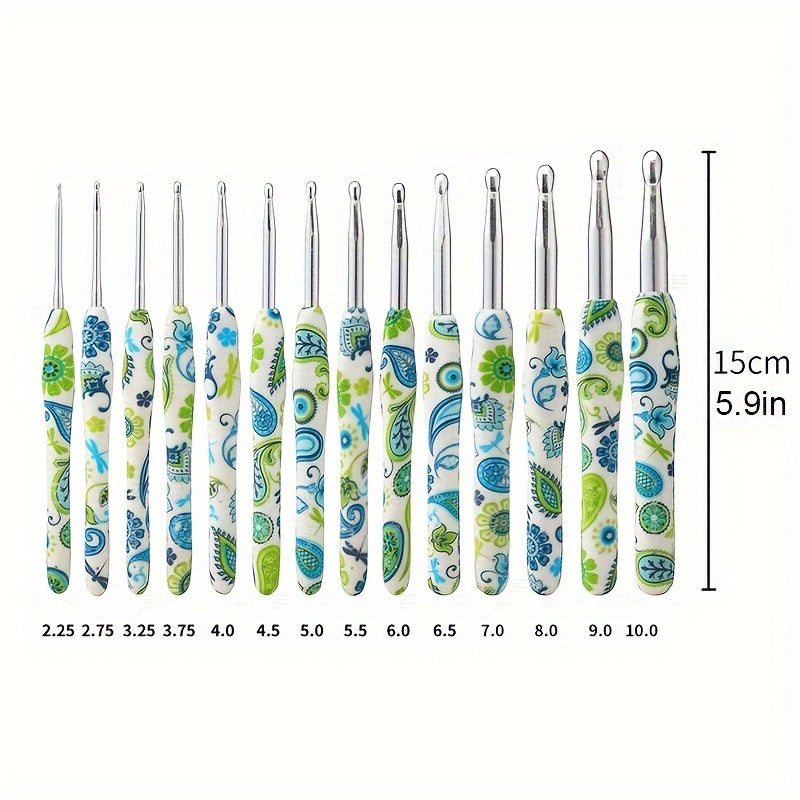 1pcs Floral Printed Crochet Hook 2 25mm B 10mm N Ergonomic Soft Grip Handle