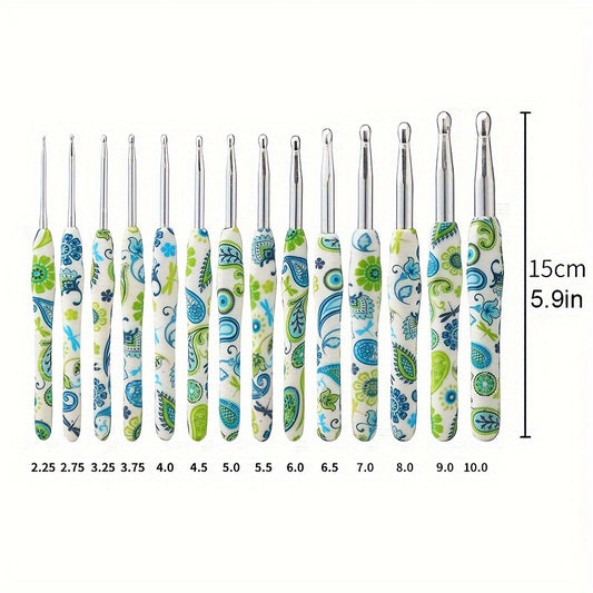 1pcs Floral Printed Crochet Hook 2 25mm B 10mm N Ergonomic Soft Grip Handle