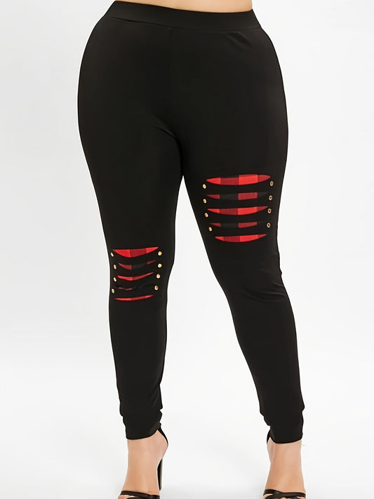 Colorblock Plaid Print High Rise Yoga Leggings
