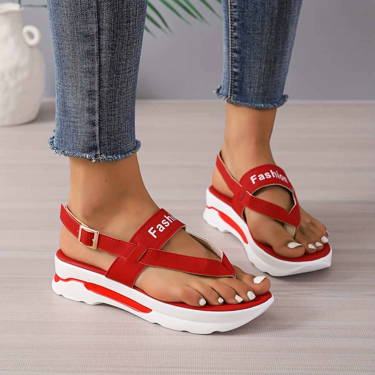 Women's Platform Thong Sandals Ankle Strap Slingback Sandals