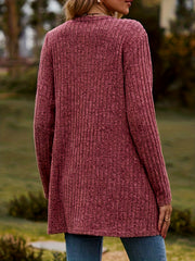  Solid Ribbed Button Up Cardigan with Pockets