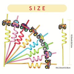 24pcs Monster Truck Big Cars Plastic Straws & 2pcs Brushes