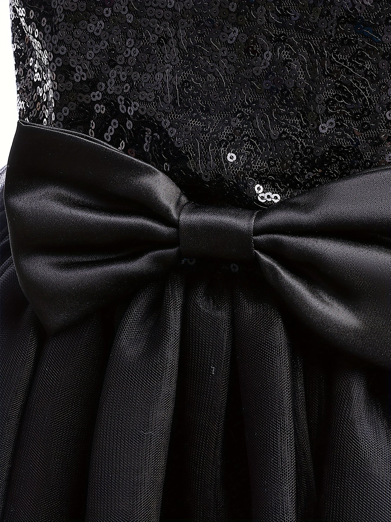Girls Sleeveless Princess Dress Sequin Bow Belt Gothic Style