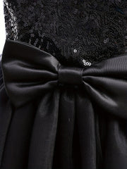 Girls Sleeveless Princess Dress Sequin Bow Belt Gothic Style