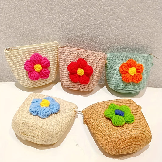 Straw Crossbody Bag With Zipper Woven Shoulder Bag For Beach