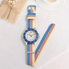 Teen Casual Canvas Watchband Round Dial Quartz Watch For Daily Life