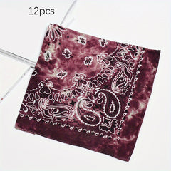 12pcs Tie Dye Double Cashew Flower Square Towel Multifunctional Headscarf
