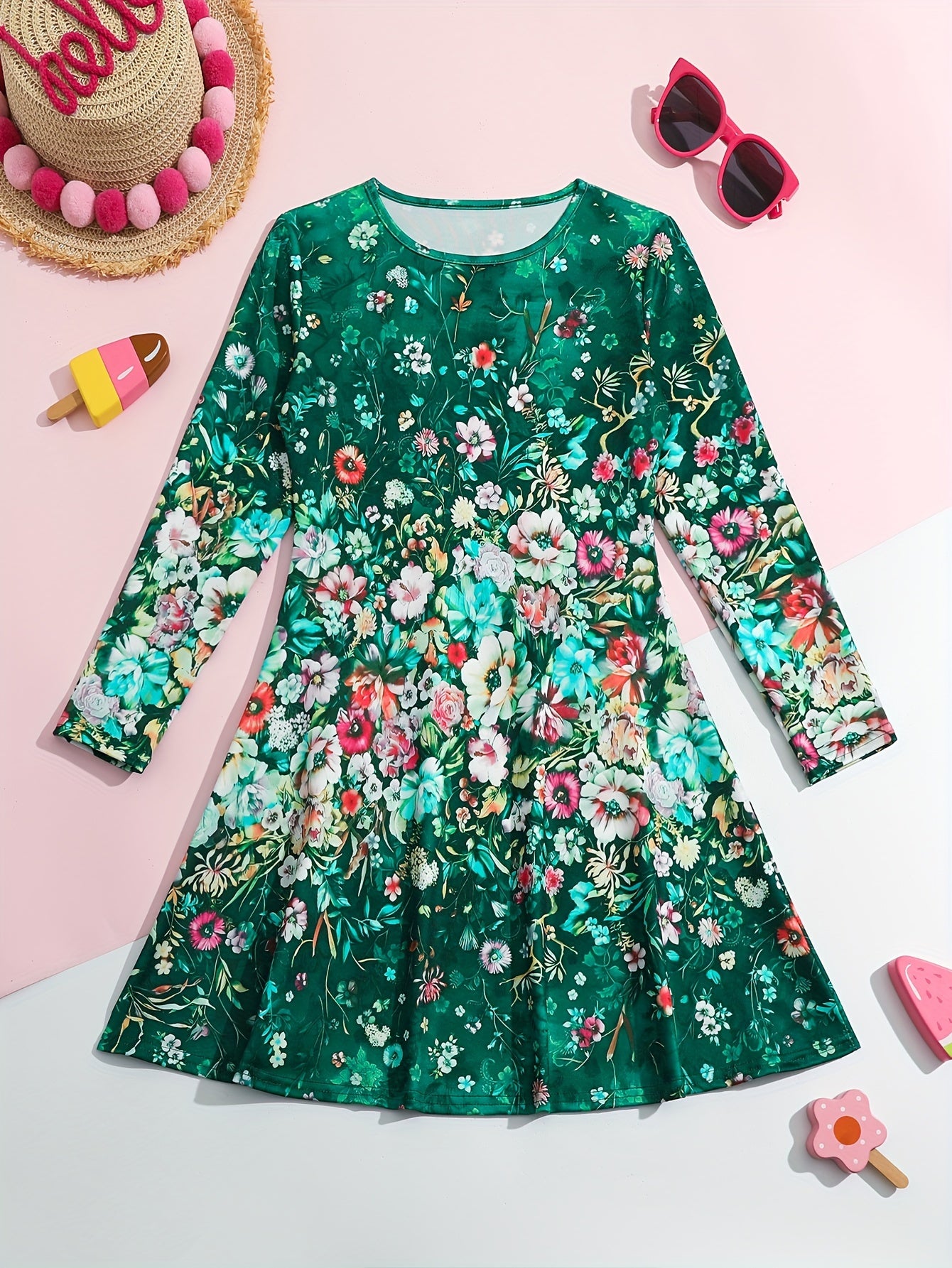 Casual Flower Print Long Sleeve Dress For Spring Fall Party