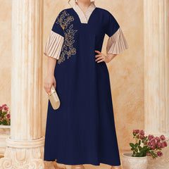 Floral Embroidered Sleeve V Neck Maxi Dress