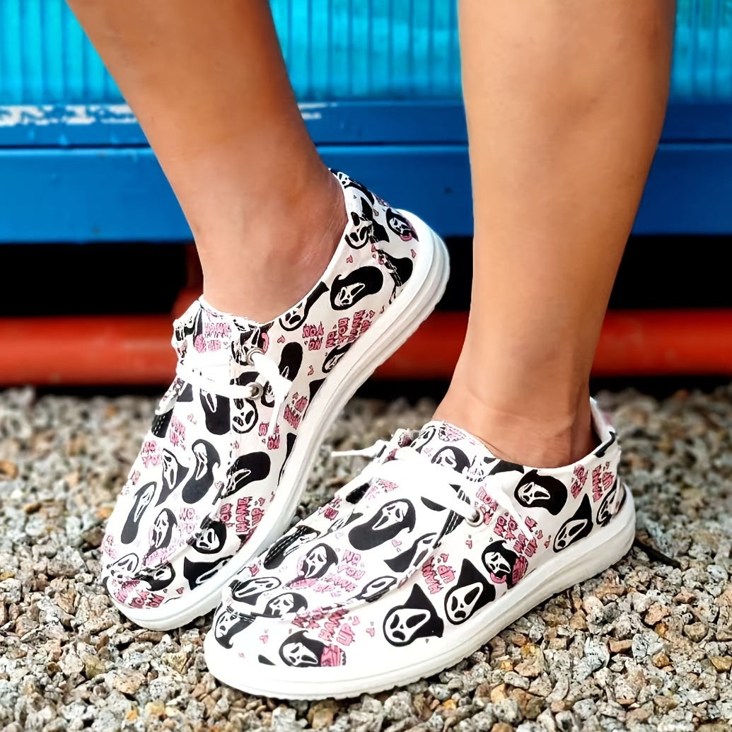 Women's Scream Pattern Slip On Canvas Shoes Halloween Shoes