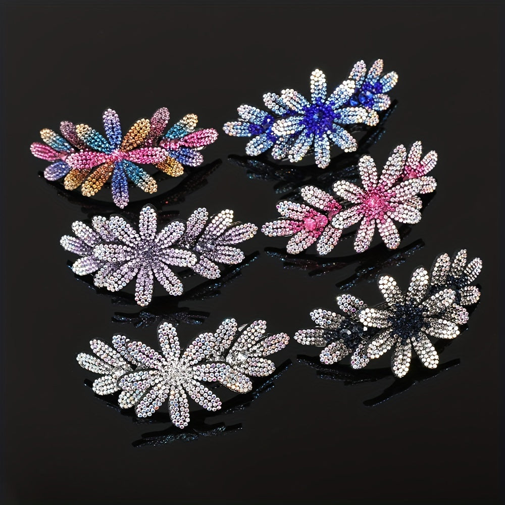 Vintage Flower & Rhinestone Hair Clip Barrette