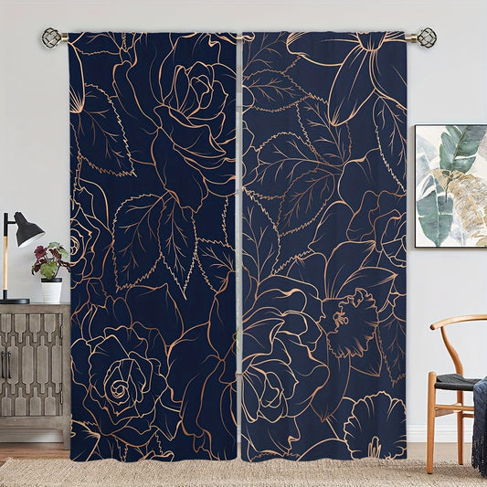 Flower Printed Window Curtain Rod Pocket Blackout Decorative Curtains